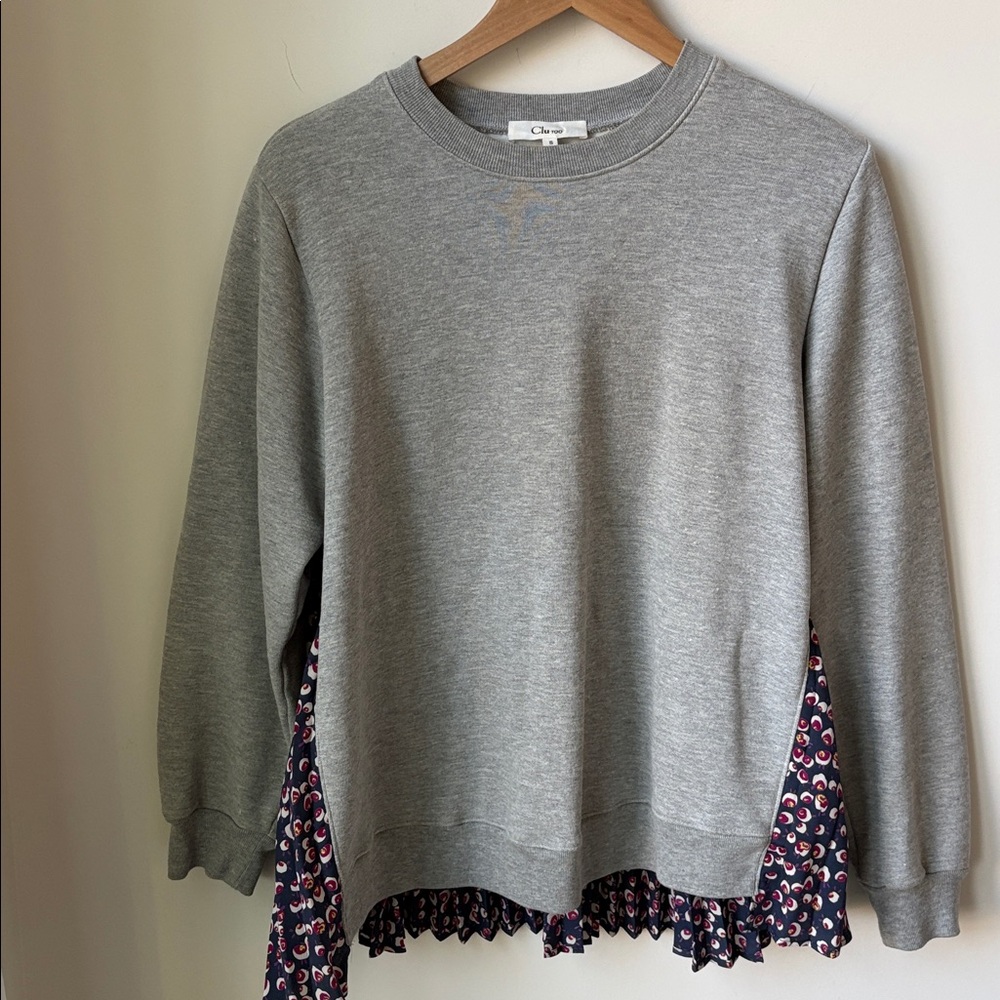 Clu Too Sweatshirt w/Pleated Back Detail in Grey & Navy Print Lined Boho Size S